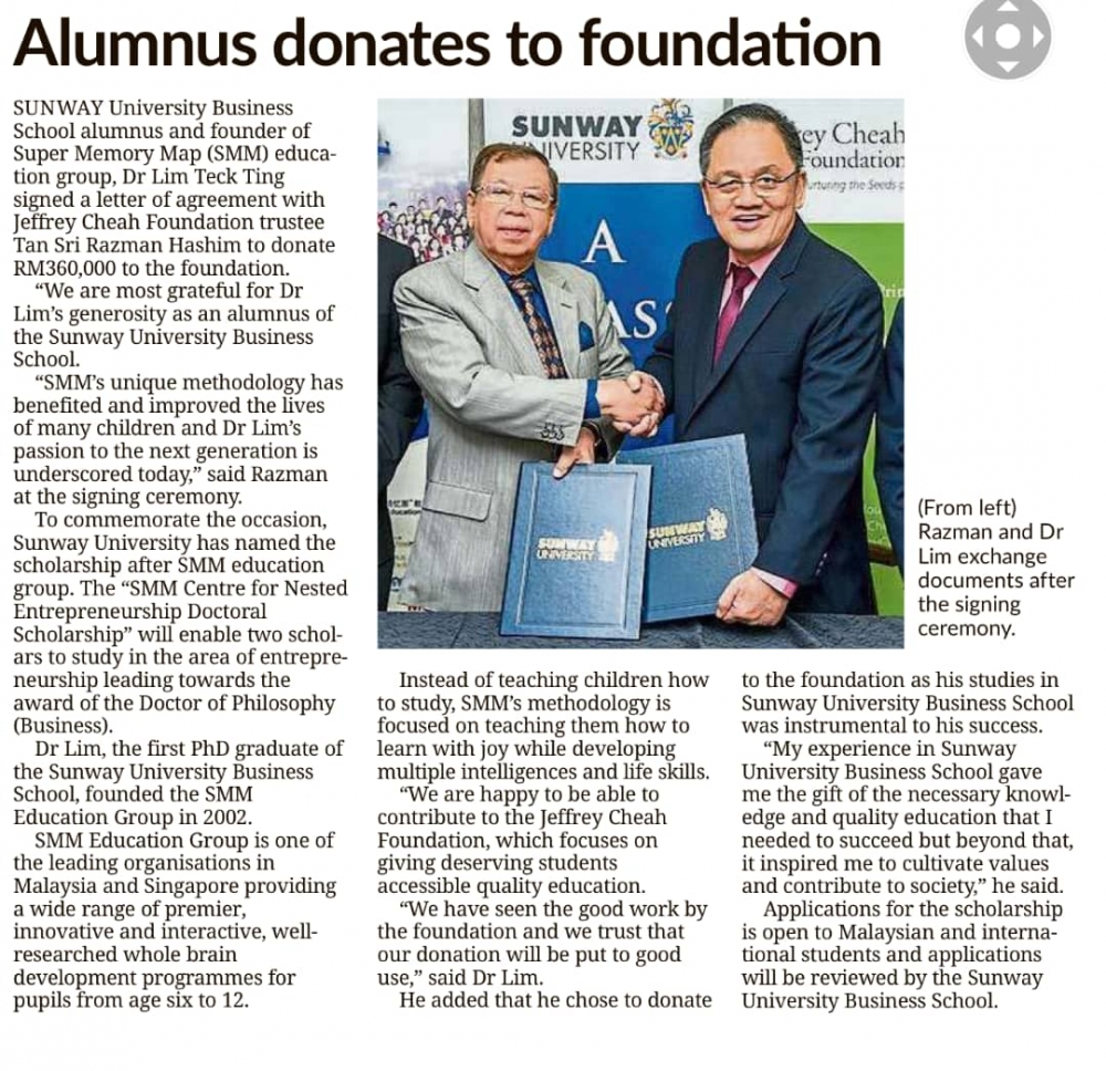 Alumnus Donates to Jeffrey Cheah Foundation